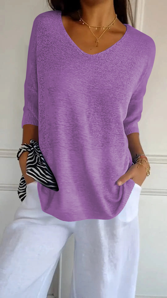 V-hals Top Zacht Katoen Losse Fit