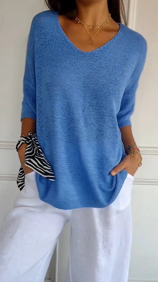 V-hals Top Zacht Katoen Losse Fit
