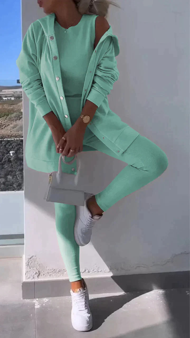 Dames Sportset: Kapuzenjack, Top en Broek