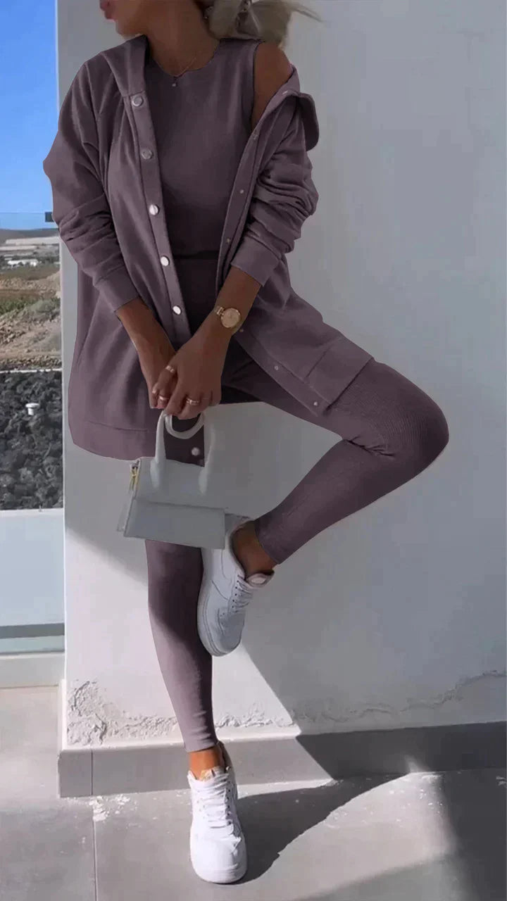 Dames Sportset: Kapuzenjack, Top en Broek