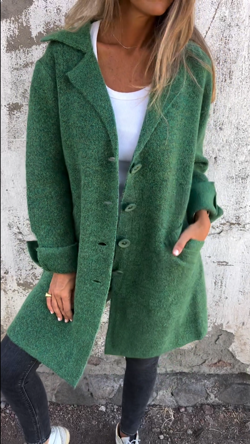 Lange Casual Jas met Stijlvolle Revers – Elegante Damesjas voor Elke Gelegenheid