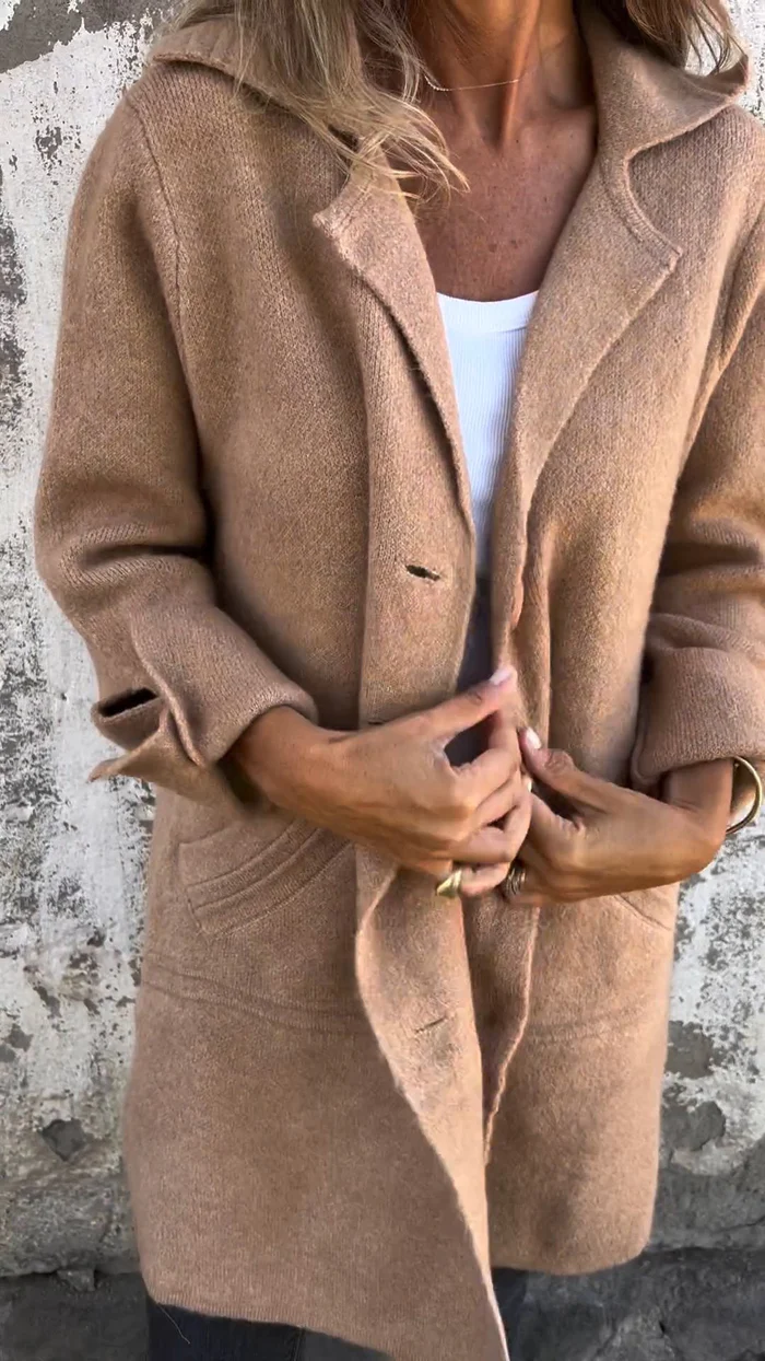 Lange Casual Jas met Stijlvolle Revers – Elegante Damesjas voor Elke Gelegenheid