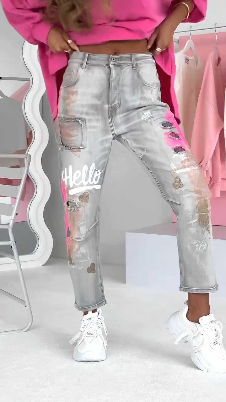 Damesjeans Graffiti Print Trendy Jeans voor Vrouw
