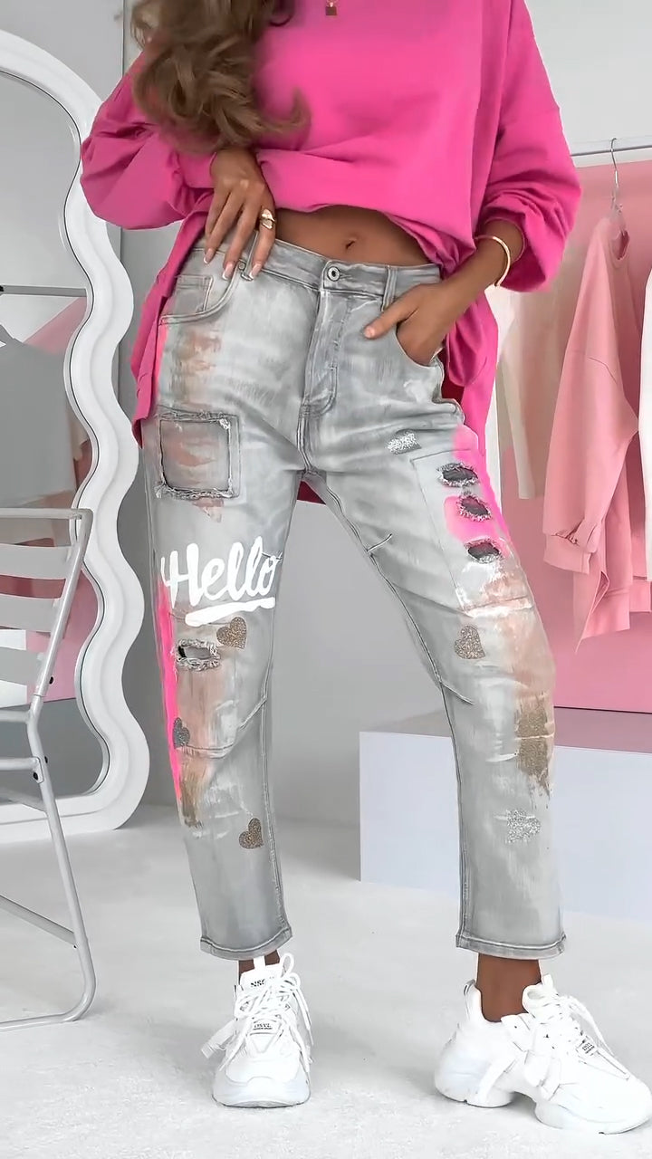 Damesjeans Graffiti Print Trendy Jeans voor Vrouw - Mode Vibes