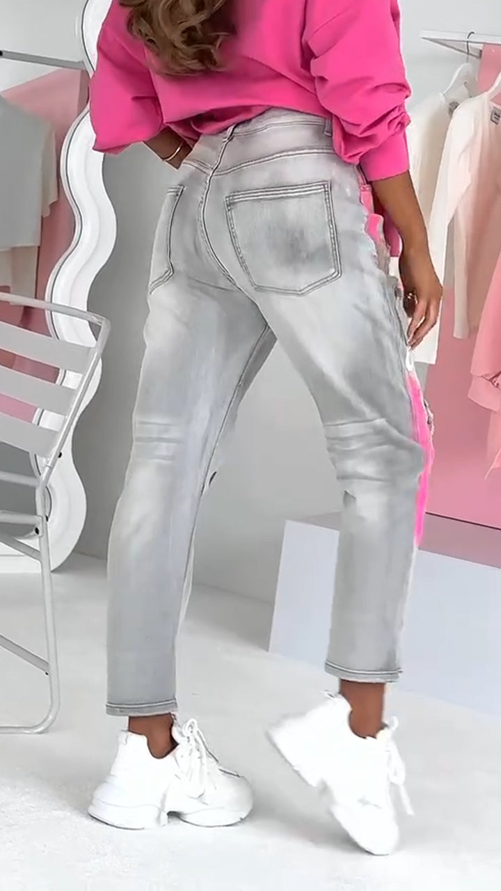 Damesjeans Graffiti Print Trendy Jeans voor Vrouw