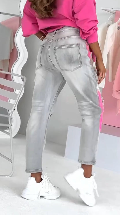 Damesjeans Graffiti Print Trendy Jeans voor Vrouw