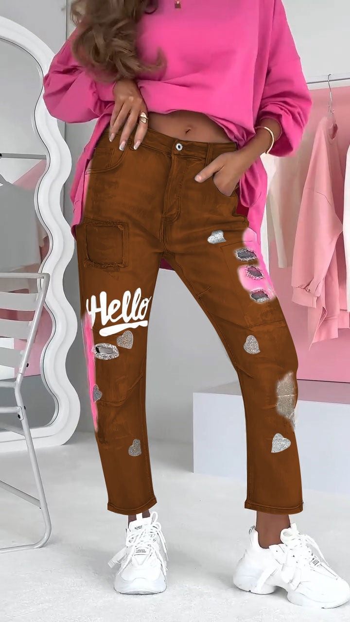Damesjeans Graffiti Print Trendy Jeans voor Vrouw