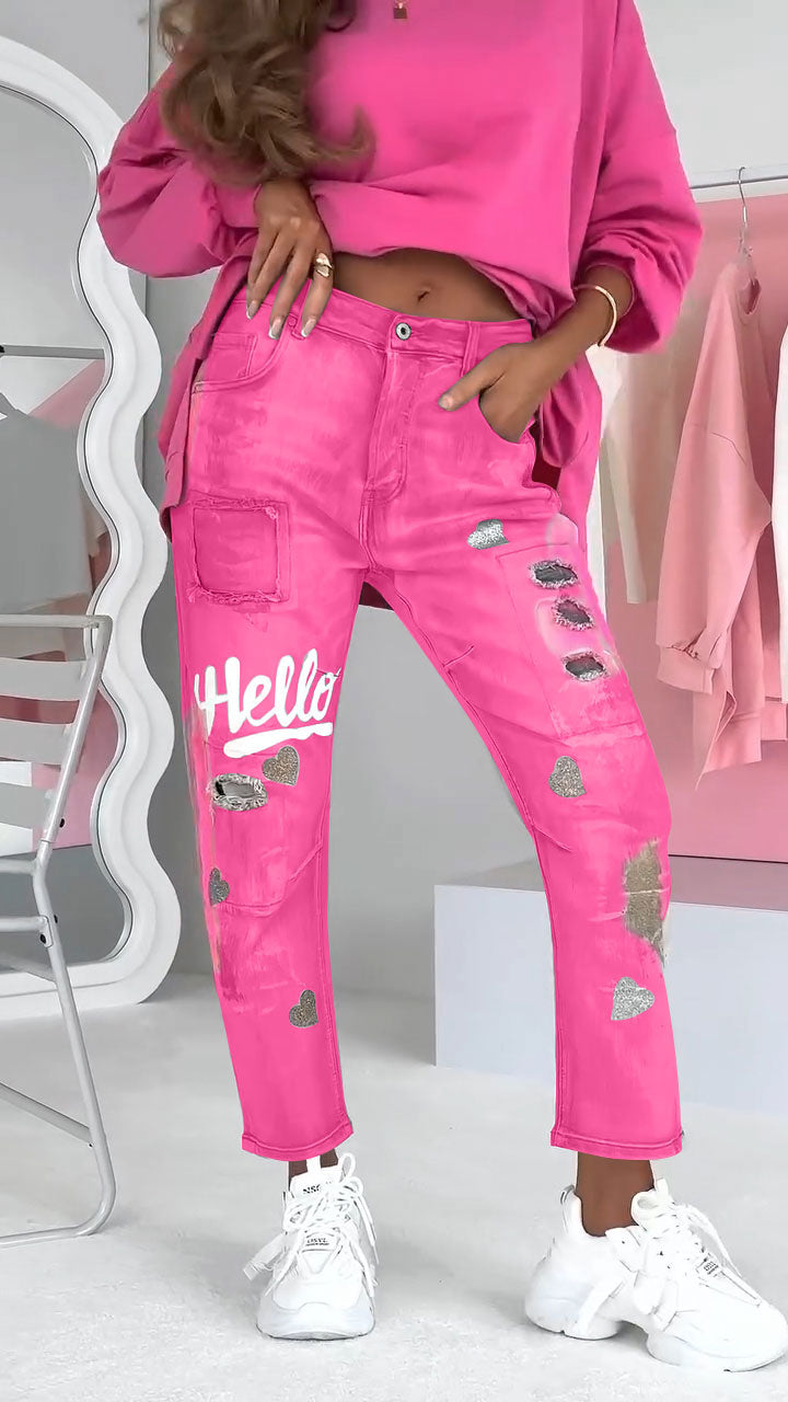 Damesjeans Graffiti Print Trendy Jeans voor Vrouw