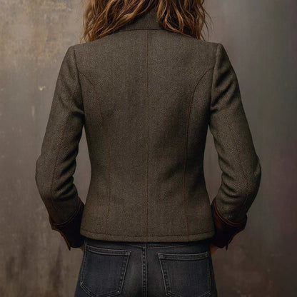 Dames Blazer Vintage Tweed Met Fluweel Details