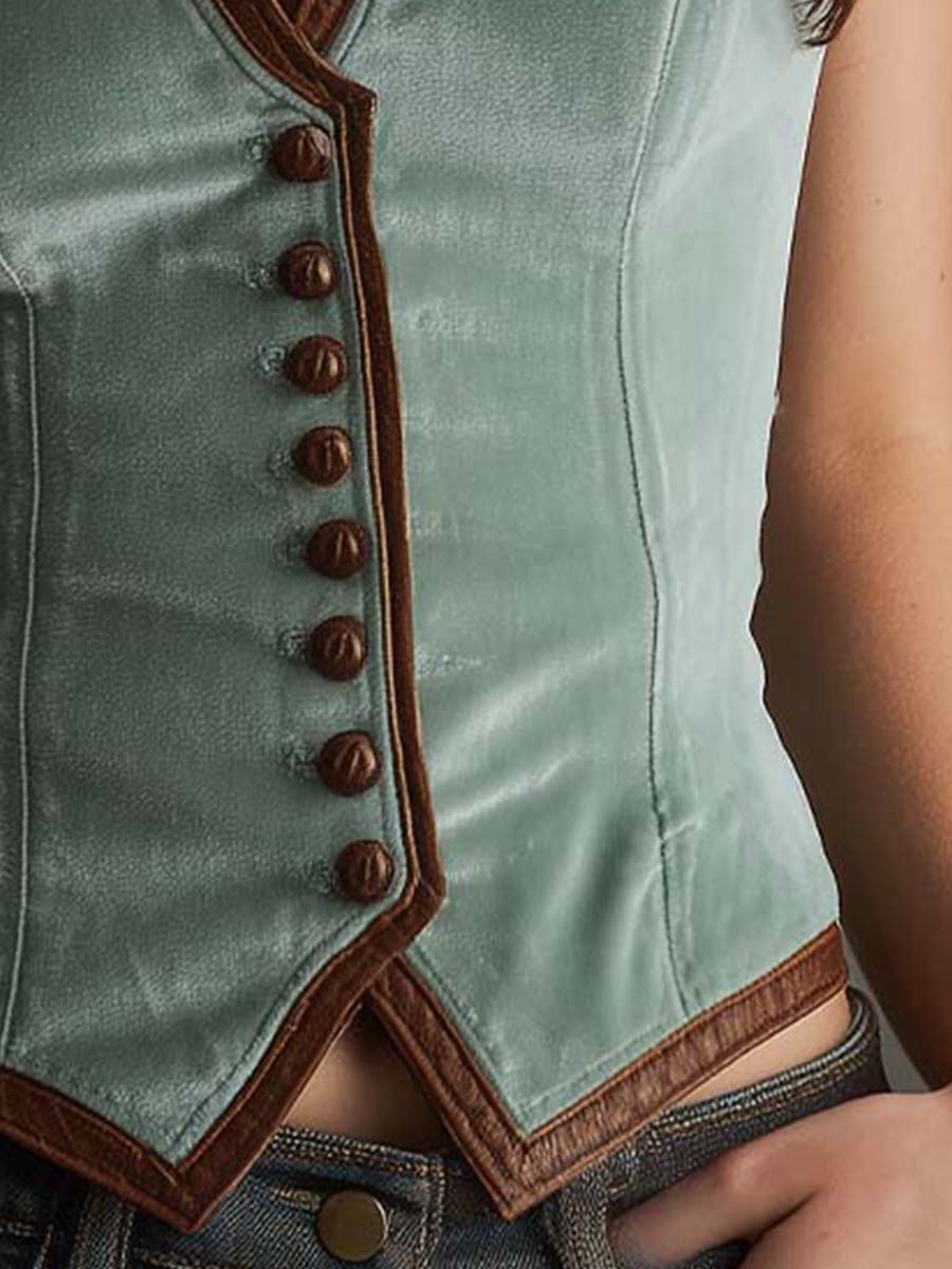 Sorella – Dames Fluwelen Gilet met Leren Details en Slim Fit Pasvorm