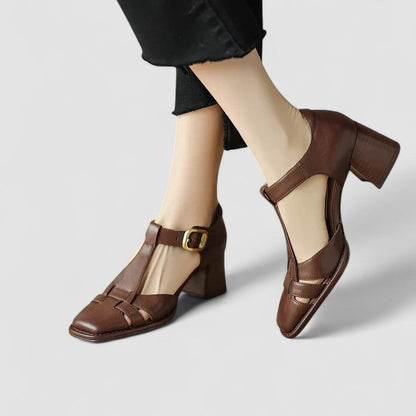 Dames Orthopedische Blockhakken Met T-strap - Mode Vibes
