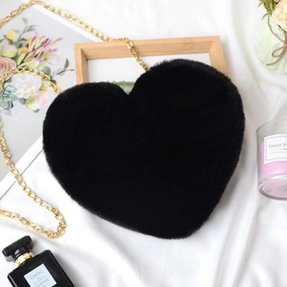 Dames Pluche Crossbody Tas Hartvormig met Ketting Details