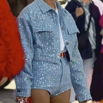 Denim Set met Glitter Pailletten voor Meisjes