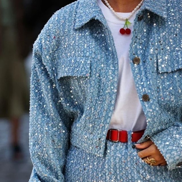 Denim Set met Glitter Pailletten voor Meisjes