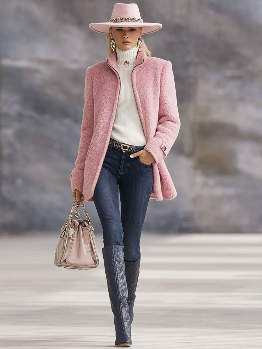 Dames Vintage Roze Fleece Vest met Ritssluiting