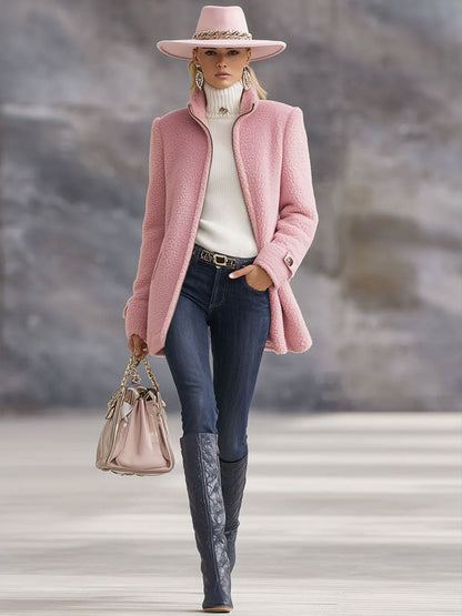 Dames Vintage Roze Fleece Vest met Ritssluiting