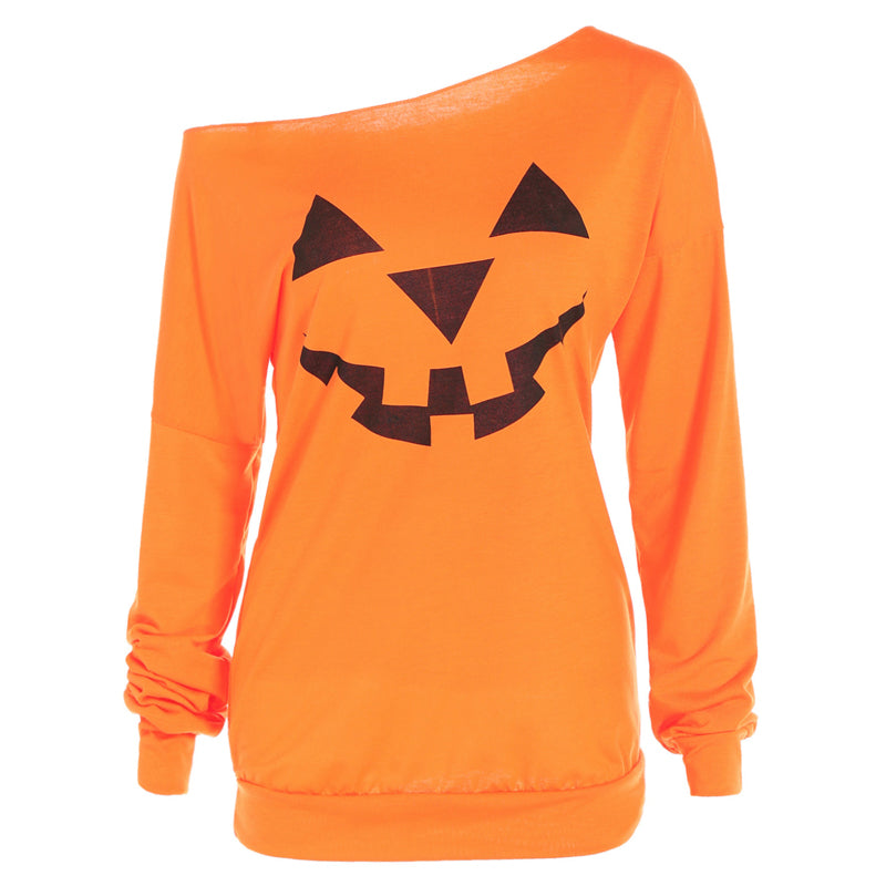 Dames Trui Halloween Pompoen Off-Shoulder