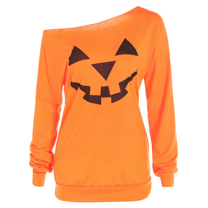Dames Trui Halloween Pompoen Off-Shoulder
