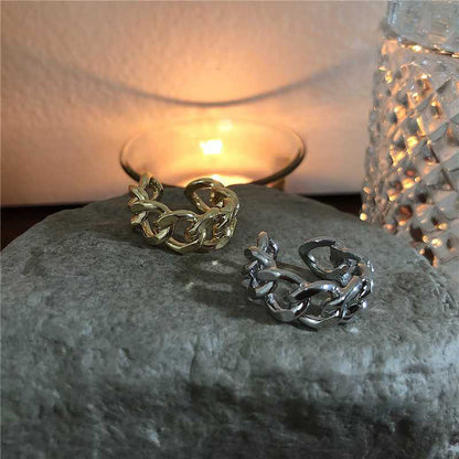 Dames Ring met Gedraaide Ketting Zilverkleurig Open Schakel Ontwerp