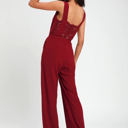 Dames Jumpsuit Elegante Kant en Diepe V-Hals