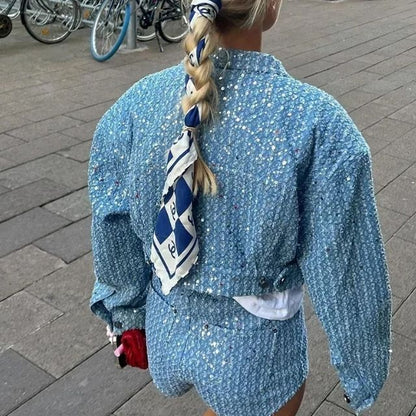Denim Set met Glitter Pailletten voor Meisjes