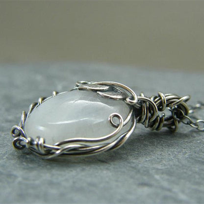 Maansteen Halsketting Retro Zilveren Sieraden