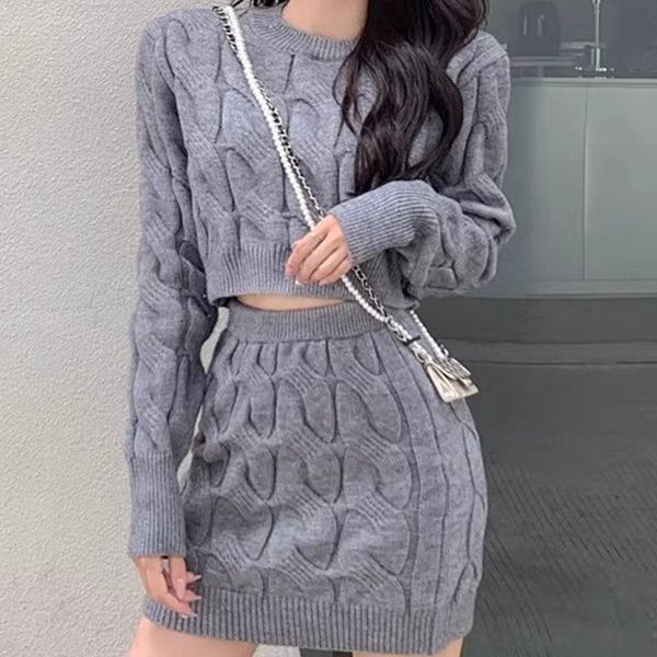 Dames Gebreide Set met Rok en Trui Tweedelig Stijlvol