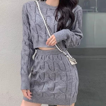 Dames Gebreide Set met Rok en Trui Tweedelig Stijlvol