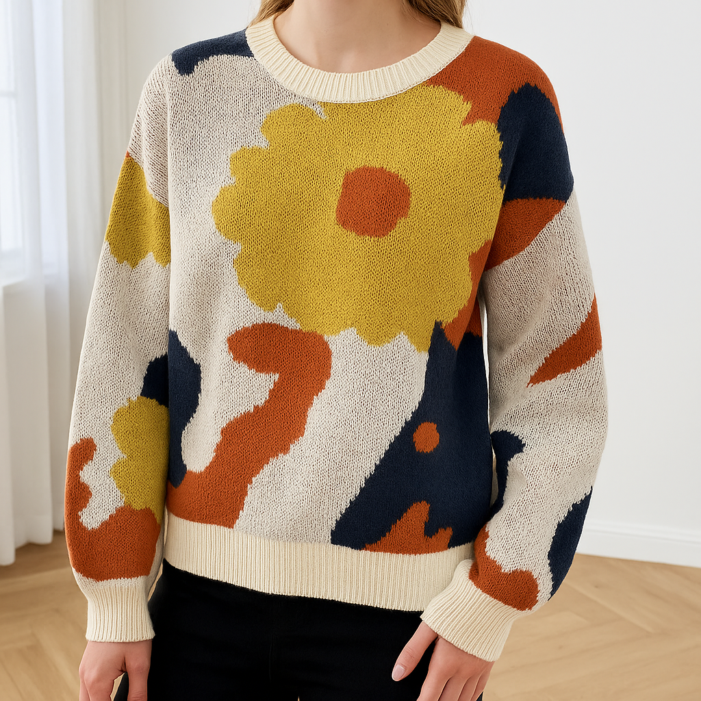 Gebreide Trui met Bloemenpatroon voor Vrouw - Mode Vibes