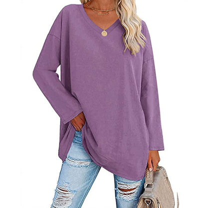 Dames Oversized T-shirt Lange Mouwen V-hals Casual