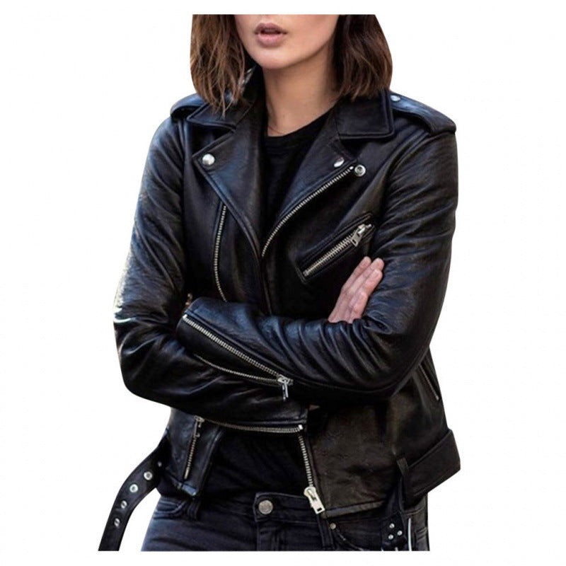 Dames Biker Jas van PU Leder Look Trendy en Stijlvol