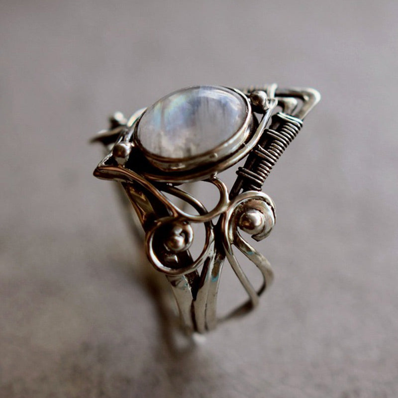 Maansteen Ring Vintage Stijl Zilverkleurig Clara
