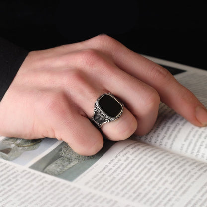 Zilveren Heren Ring met Zwarte Onyx Steen - Mode Vibes