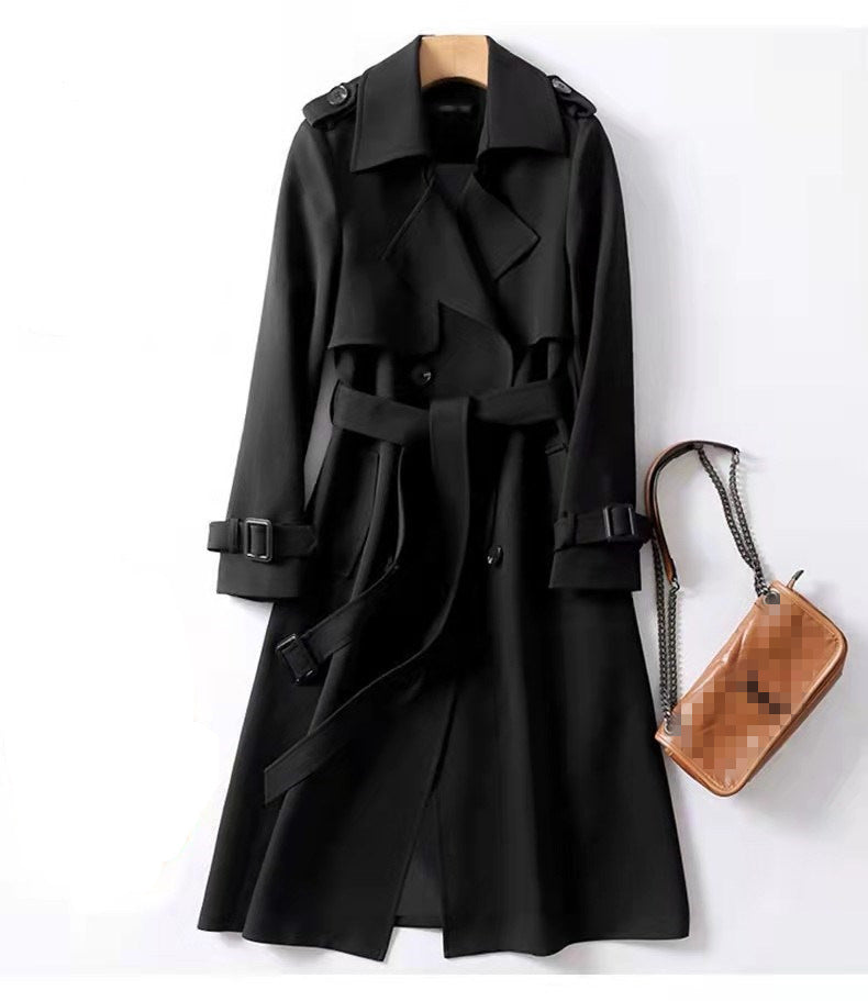 Dames Trenchcoat Lange Dubbele Knopen Ceintuur Stijlvol