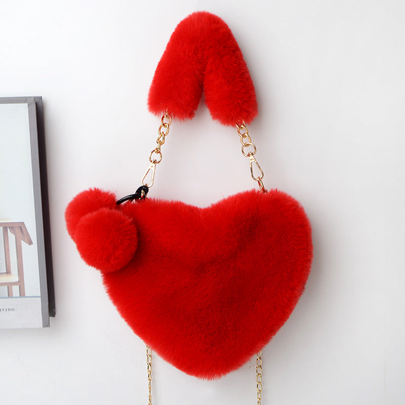 Dames Plush Handtas Hartvorm Met Ketting Detail
