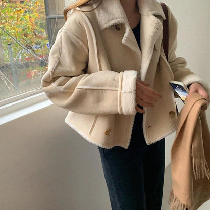 Dames Teddy Jas Shearling Leren Jas Warm en Stijlvol