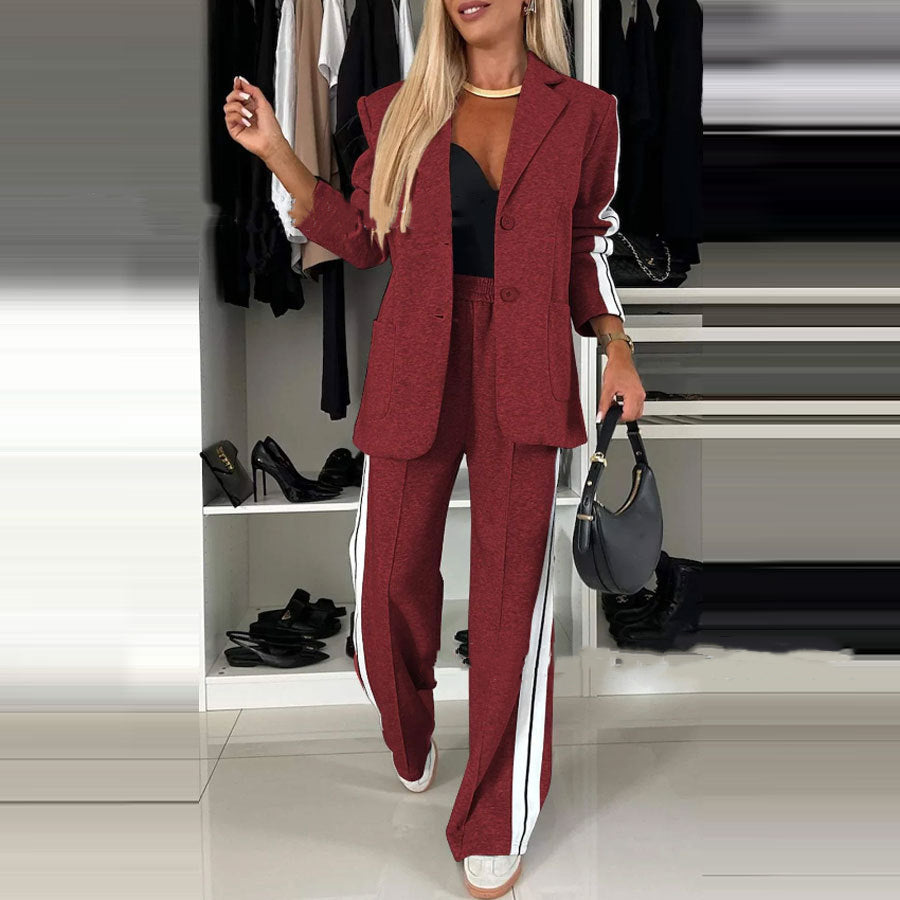 Dames Blazer Set Trendy Tweedelig met Streepjes Broek