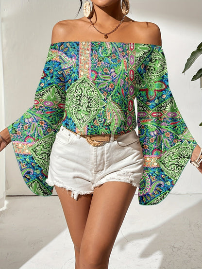 Vrouwelijke Blouse Off-Shoulder Geometrische Print