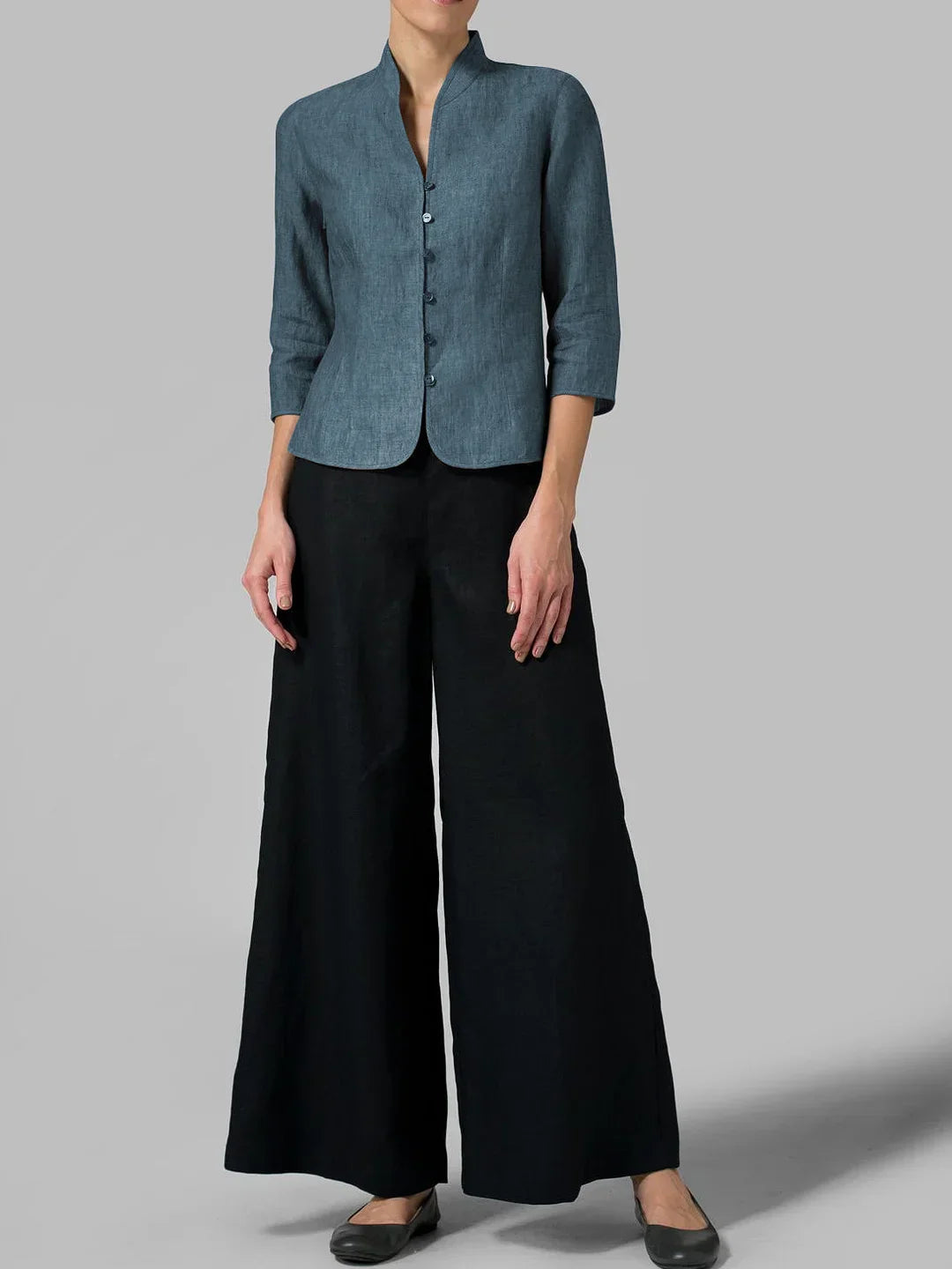 Pleun | Chambray blouse met opstaande kraag