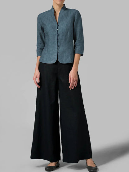 Pleun | Chambray blouse met opstaande kraag