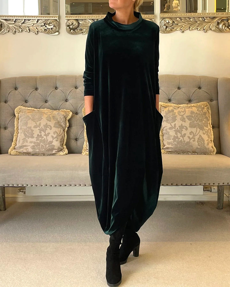 Velvet Damesjurk met Lange Mouwen – Elegant, Comfortabel & Herfstklaar