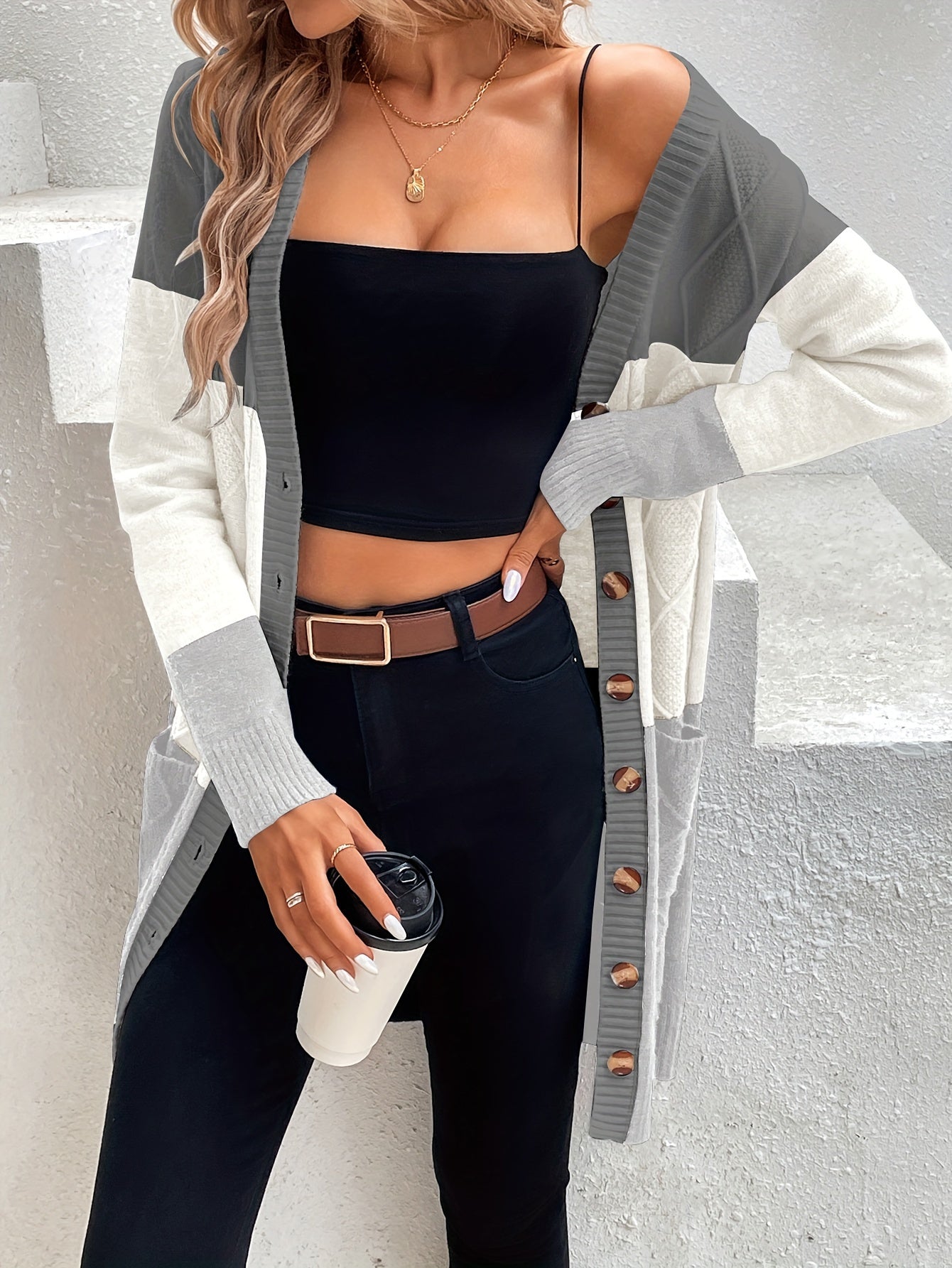 Vest met Lange Mouwen Celeste Blauw Dame