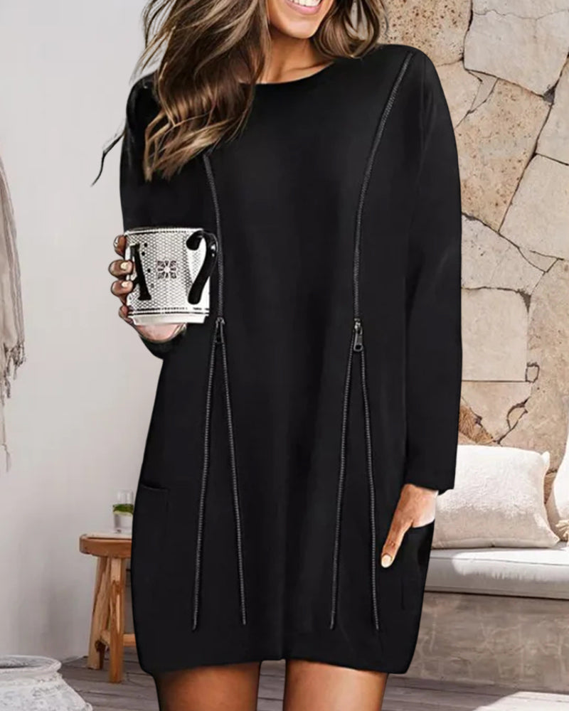 Effen Jurk met Rits voor Vrouw Zwart Elegante Stijl