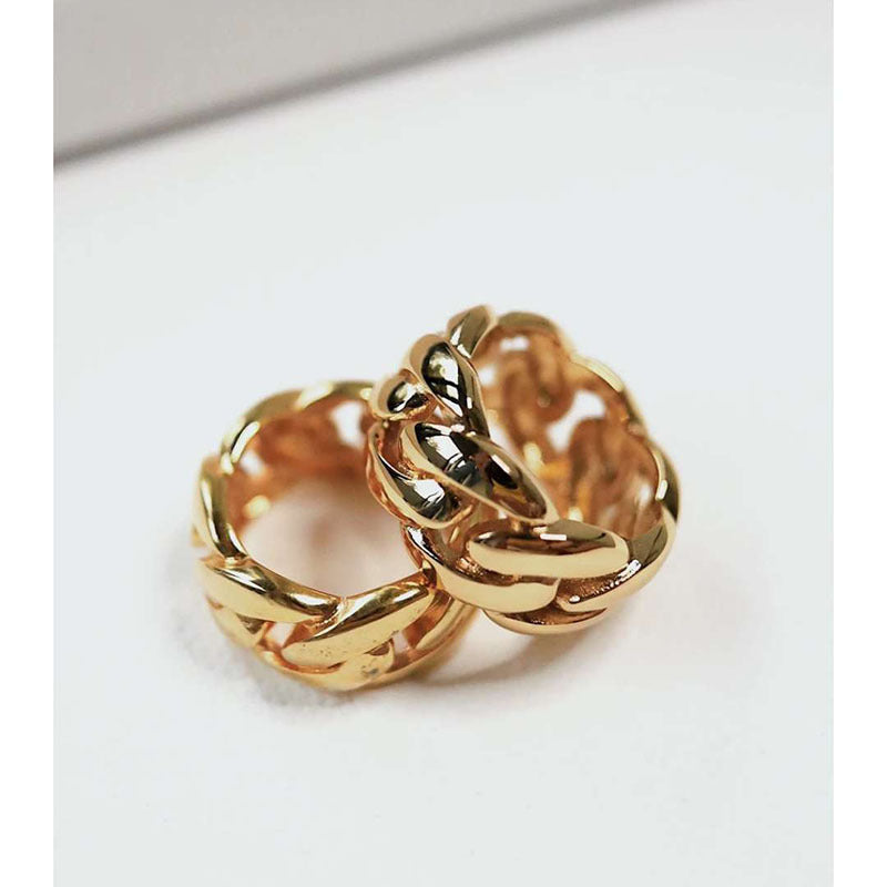 Dames Gouden Ring Brede Schakel met Grove Texturen