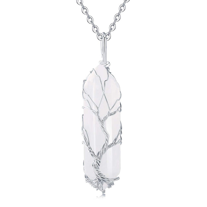 Edelsteen Halsketting Levensboom Kristal Zilver Kleur