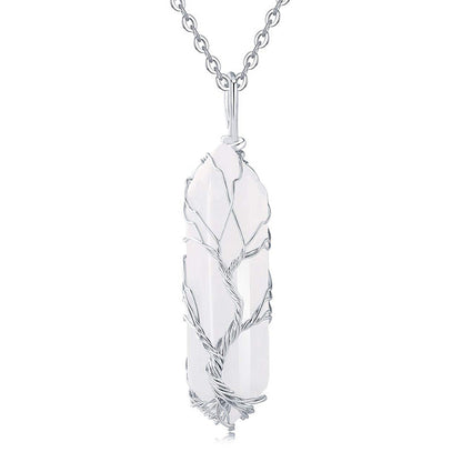 Edelsteen Halsketting Levensboom Kristal Zilver Kleur