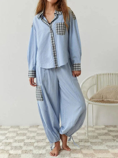 Geruite Pyjamaset voor Vrouw Casual Chic Losse Delen