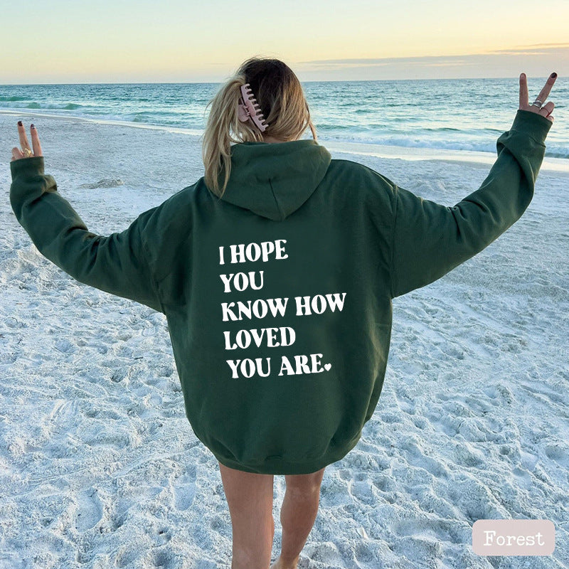 Dames Hoodie Self Love Text Print Zwart Trendy