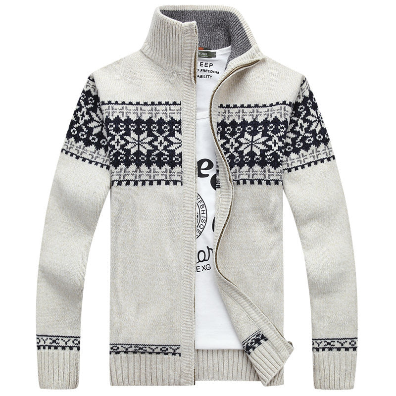 Heren Gebreide Vest met Sherpa Voering en Jacquard Patroon – Ritssluiting