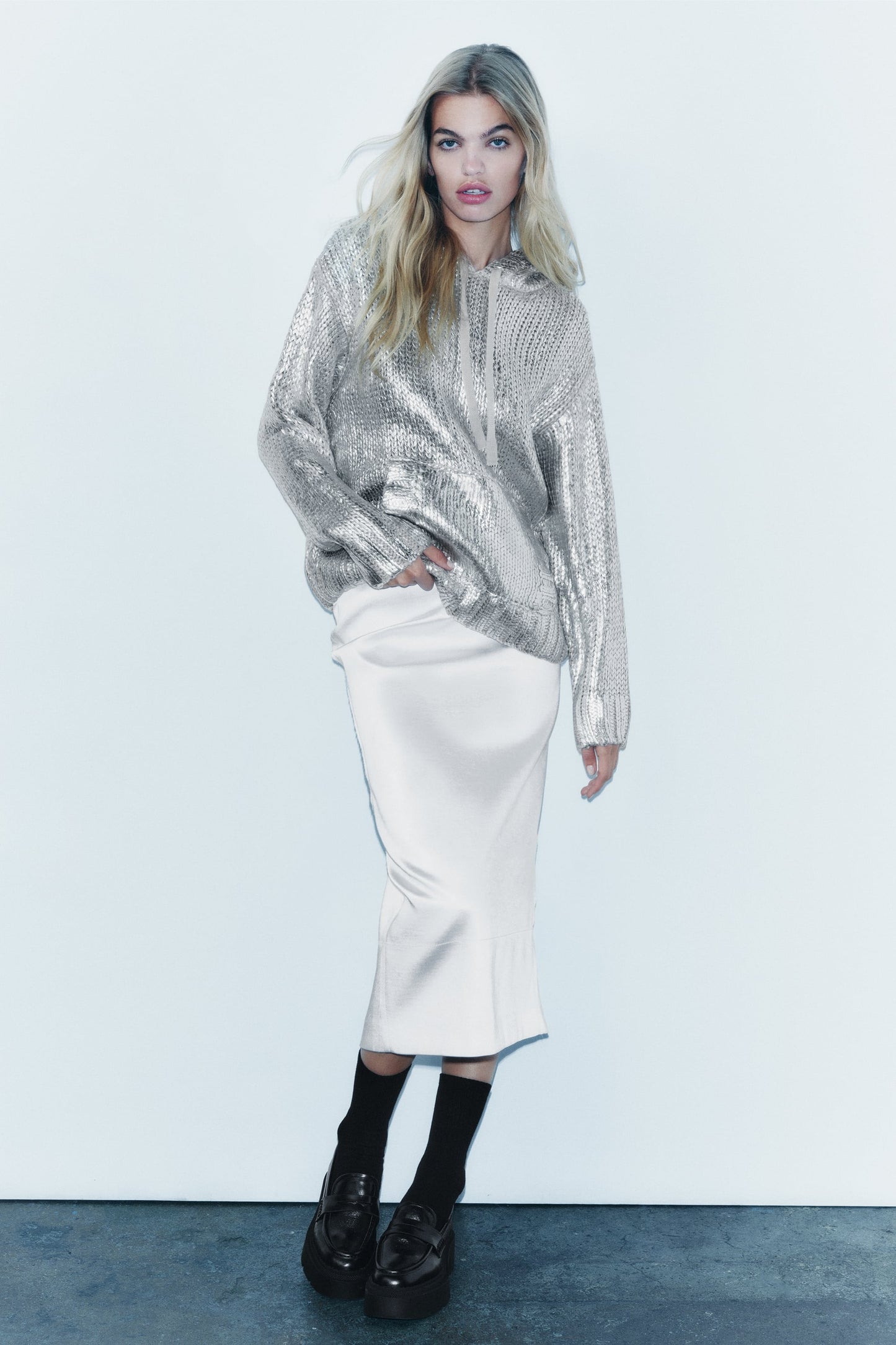 Glanzend Gebreide Hoodie Metallic Look Comfortabel
